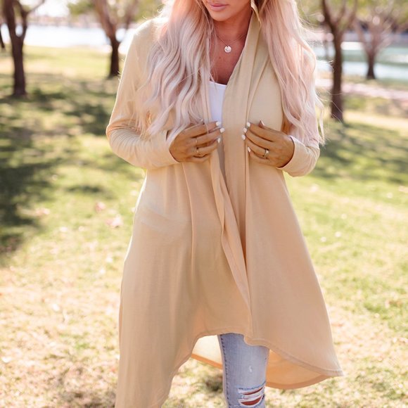 Make an offer!! Apricot Long Sleeve Pockets High Low Open Front Cardigan - Picture 5 of 13